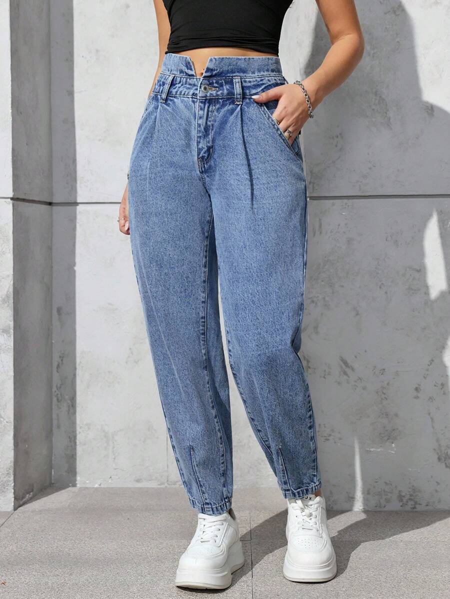 SHEIN PETITE Women's Casual Daily Distressed Slant Pocket Elastic Waist ...