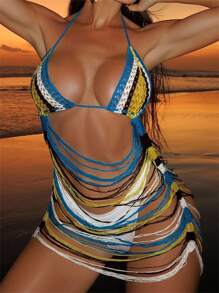 Swim SXY Vestido de salida de playa informal estilo tie-dye con estampado floral desteñido, de escote halter y espalda descubierta