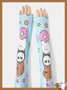 We Bare Bears X SHEIN 1 Pair Cartoon & Doughnut Pattern Fashionable Cute Arm Warmers