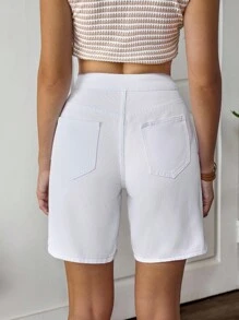 Breezaya Women's Casual Versatile Solid Color Denim Shorts, Summer - White - View 2