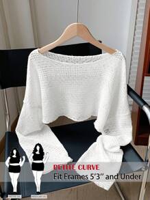 SHEIN PETITE CURVE Blusa curta transparente de malha vazada de cor sólida plus size feminina