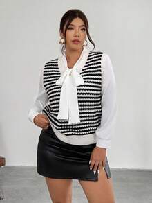 Firerie Women Casual Contrasting Color Hollow V-Neck Sweater Vest Teacher Outfit Back To School Clothes Winter Cdothes For Women Fall Women Clothes