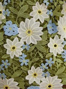 Aveloria Rosie 法式奢华重工撞色钩针镂空蕾丝碎花高腰女式短裙 - 綠色 - 查看 7