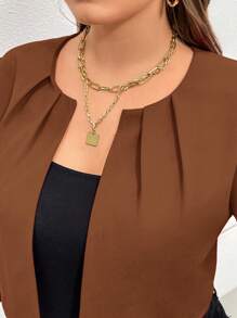 SHEIN Essnce Trang phục khoét lỗ mùa thu cỡ lớn dành cho nữ Lễ Tạ ơn dành cho phụ nữ công sở thường ngày dành cho phụ nữ mùa thu dành cho phụ nữ mùa thu và mùa đông Phong cách mới thời trang và thanh lịch khi đi làm văn phòng màu trơn màu đỏ áo khoác ngắn tay 7/4 áo khoác Blazer nữ - màu nâu - Xem 7