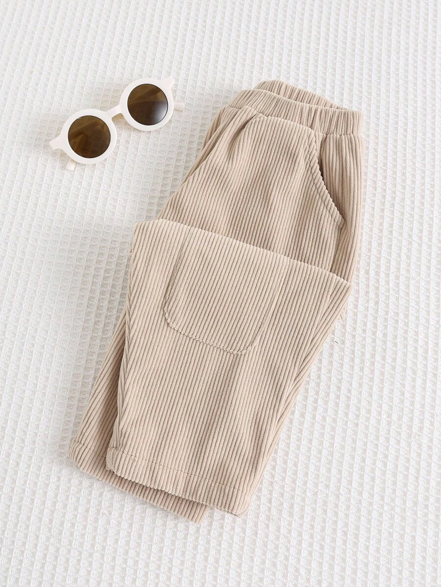 Cozy Pixies Pantalones casuales de unicolor para bebé niño con cintura elástica y bolsillos laterales, versátiles y cómodos - Caqui - Ver 1