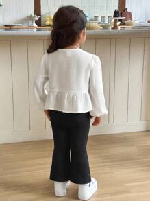 Elegant Versatile Spring/Summer White Bowknot Long Sleeve Blouse For Babygirl - White - View 2