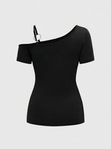 ROMWE Grunge Punk Áo thun nữ mùa hè không tay họa tiết dây leo màu tím dễ thương, co giãn, nhún bèo, thích hợp mặc đi biển, tốt nghiệp, lễ Phục sinh, hòa nhạc, kỳ nghỉ ở Nashville, thanh lịch - màu đen - Xem 2