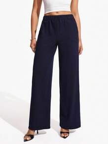 Flexra 女式休闲深色水洗宽松弹力腰身百搭牛仔裤，适合所有季节 - 藍色 - 查看 3