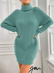 EURMUSE 高領插肩袖毛衣洋裝 - 薄荷綠 - 查看 1