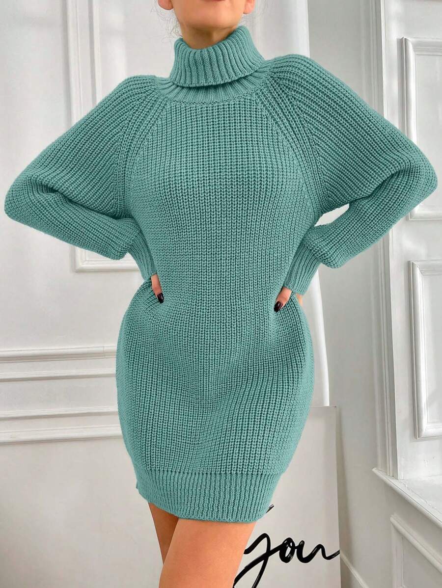 EURMUSE 高領插肩袖毛衣洋裝 - 薄荷綠 - 查看 1