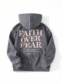 SHEIN Tween Boys' Letter Print Distressed Short Sleeve T-Shirt, Casual College Style, Comfortable, Fashionable, Practical, Cute, Soft, Suitable For Daily Wear, School, Outings, Sports, Festivals & Parties Faith Over Fear Hoodie Christian Hoodie Grey Hoodie Teen Hoodie Tween Hoodie Campusstyle Halloween Boys Kids Boys Teen Boys First Day Of School Tween Boys Mommy And Me For Kids Winter Autumn Fall - Grey - View 3