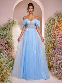 Glamrae Elegant Blue Sequin Embroidery Fabric One Shoulder Large A-Line Ball Gowns,Luxurious Formal Dinner Dresses For Wedding Guests & Birthday - Army Green - View 6