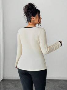 Elenzga Áo thun nút kim loại họa tiết hoa 3D Colorblock cỡ lớn thanh lịch, bộ sưu tập Kooky Elegance (Woe Is Me Vibes) (Wednesday Aesthetic) không bao giờ lỗi mốt - màu đen - Xem 5