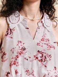GENKIRA Vestido maxi ajustado con panel de encaje hueco, estampado floral romántico, elegante y apropiado para usar en la ciudad, de estilo vacacional, para primavera/verano/otoño - Púrpura malva - Ver 2