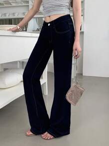 SHEIN EZwear 女式口袋设计喇叭休闲百搭牛仔裤