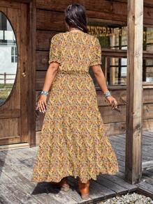 SHEIN LUNE Plus Size Casual All-Over Print Long Dress - Multicolor - View 2