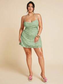 SHEIN BAE 大码女士缎面礼服 - 婚礼、伴娘、派对、约会、节日礼服 - 薄荷綠 - 查看 4