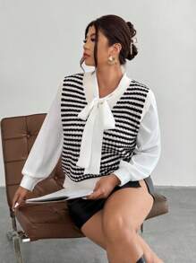 Firerie Women Casual Contrasting Color Hollow V-Neck Sweater Vest Teacher Outfit Back To School Clothes Winter Cdothes For Women Fall Women Clothes