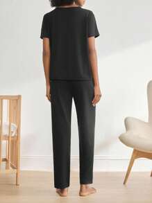 Moonlight&Mama Maternity Short Sleeve Nursing Pajama Set 2 Packs ,Lounge Set Fashion Sleepwear - Black - View 3