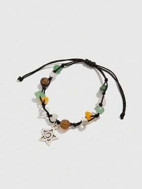 Fairycore 1pc Fashionable Bohemian Style Minimalist Spiral Star Crystal Beaded Adjustable Bracelet, Holiday Gift
