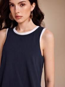 MEYER STUDIO Camiseta de tirantes de dos tonos con contraste y doble capa con abertura en la espalda, para uso casual o de negocios en verano y otoño - azul real - Ver 5