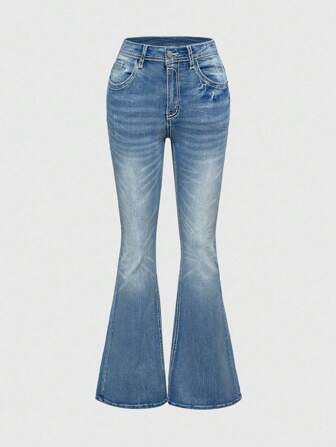 Grunge Punk Jeans évasés vintage Y2K avec taille super basse et aspect usé