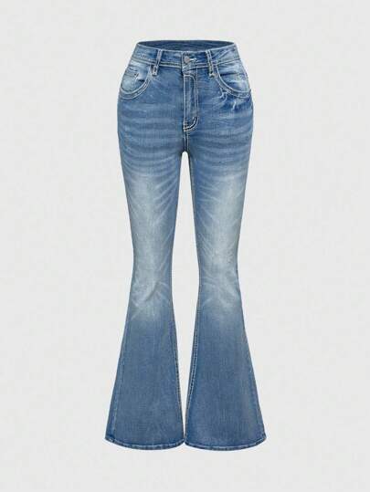 Grunge Punk Y2K Vintage ausgewaschene Extra Niedrige Taillenjeans mit Glockenbeinen