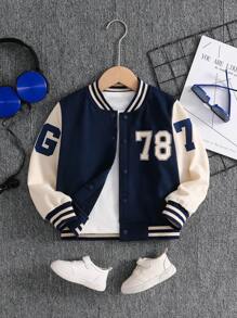 SHEIN 1pc Young Boy's Casual Baseball Jacket With Letter & Number Print, Long Sleeve, Suitable For Daily Wear, Sports, Outings, Back To School For 4-7 Years Old Boys Chic Outfits For Autumn/Winter Fall