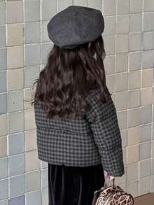 DAZY 少女格纹高领拉链开襟冬季外套 - 黑色 - 查看 4