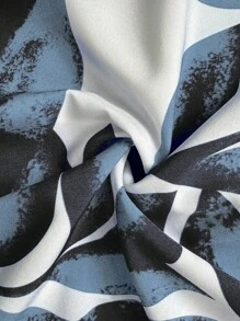 SHEIN Clasi 大码夏季优雅树叶印花拼布连衣裙 - 黑色 - 查看 6