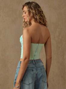 Glamine 性感甜美撞色3D花卉网眼褶饰钢圈抹胸上衣，女款