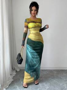 Chiquease 女式扎染褶皱长裙 - 黃色 - 查看 6