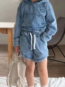 Young Girls Denim Two Pieces Outfits - Light Wash - View 8