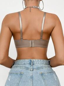 DesireSculpt 女士带钢圈文胸，简约纯色设计 - 咖啡棕 - 查看 2