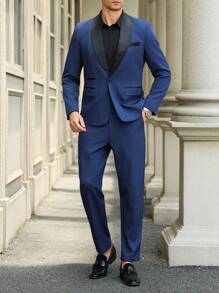 Manfinity Mode 大码男士商务办公通勤西装套装 - 藍色 - 查看 1