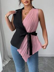 SHEIN Elenzya 女士加大码梭织褶皱优雅假日夏季衬衫 - 彩色 - 查看 6