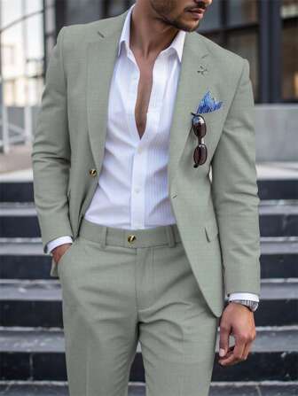Manfinity Bizformal Herren lässiger Business 2-Teiler Anzug, einfarbiger Anzugset mit Jacke und Hose, einfache Mode lässiger täglicher Anzug Hochzeitsanzug Abendzug für Herren, geeignet für Valentinstag, Jahrestag und andere Anlässe, ein tolles Geschenk für Ihren Freund oder Ehemann.