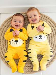 Cozy Pixies Conjunto de 2 piezas para bebé recién nacido niño/niña con estampado de animales de dibujos animados, de punto suave con cuello redondo y manga raglán - Amarillo - Ver 8