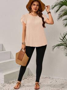 EMERY ROSE Áo kiểu nữ cỡ lớn tay bồng họa tiết hoa màu xanh dương cho mùa xuân sớm, thích hợp cho giáo viên, kỳ nghỉ hè, du lịch, đơn giản và thời trang cho mặc hàng ngày, phong cách nghỉ dưỡng, nghỉ xuân, trang phục thường ngày, phong cách bohemian, áo kiểu nữ mùa hè, áo xếp ly, áo đi chơi. - Màu be - Xem 4