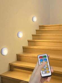 3/6 件套 LED 橱柜灯带遥控器，三色灯定时器调光圆盘灯，AAA 电池供电，适用于酒柜、落地柜、衣柜、卧室、厨房照明 - 白色 - 查看 6