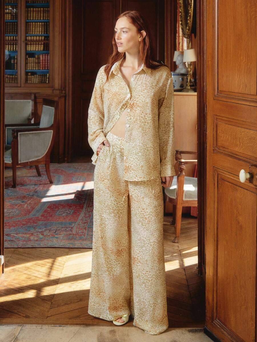 lacRébo Lightweight Leopard Print Button-Up Shirt With Long Sleeves Fall Women Clothes Spring Summer - Multicolor - View 1