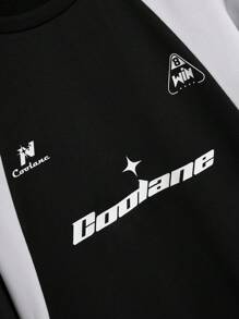 SHEIN 1 Piece Teen Boy Casual Sports College Round Neck Multi-Color Stitching Round Neck Sweatshirt With European And American Letter Patterns Suitable For Back To School, Birthday Parties, Evening Parties, Performances, Weddings, Baptisms, Opening Ceremonies, Daily,In Fall/Winter