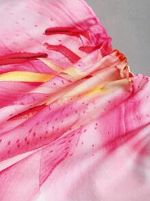 Sweetra Floral Print Draped Neck Backless Mini Dress - Pink - View 5