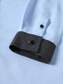 Manfinity Mode Men's Casual Fashion Geometric Patchwork Cuff Long Sleeve Shirt, Fall - Baby Blue - View 4