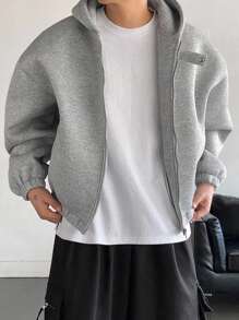 DAZY Felpa con cappuccio e bottoni, da uomo, di colore grigio chiaro, adatta per l'autunno e la primavera