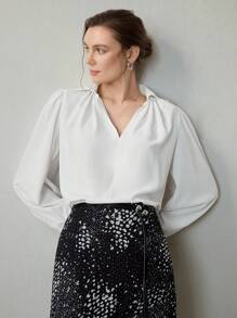 Uhlyne Women's Business Casual Blouse, Minimalist Office Wear, Loose Fit Comfortable Pullover Shirt With Flared Cuffs, Long Sleeve, Pure White - White - View 7