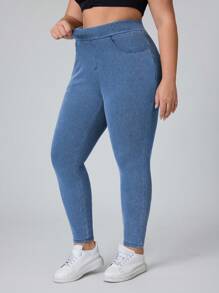 Flexra Plus Size Pocket Simple Denim Stretchy Knit Jeans, Casual Everyday Wear Apple Bottom Jeans - Light Wash - View 6