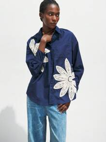 Maija Lose sitzende Damen Bluse mit gehäkelter Verzierung, lässig-elegantes Boho-Design, weich und bequem wie Kimono, geeignet für Frühling/Sommer Urlaub und Musikfestivals, Khaki