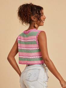 Travachic Top corto a maglia smanicato con strisce a contrasto da donna