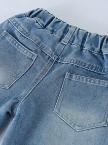 Young Girl' Casual Vacation Light Denim Jeans With Bow - Light Wash - View 5